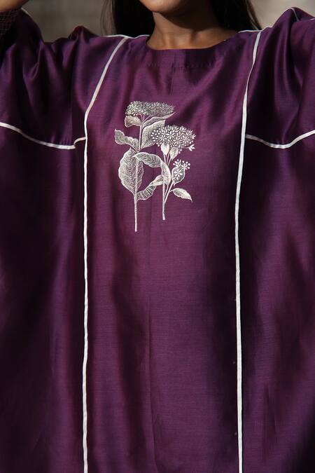 Neeta Bhargava_Purple Chanderi Round Neck Kaftan With Pant _at_Aza_Fashions