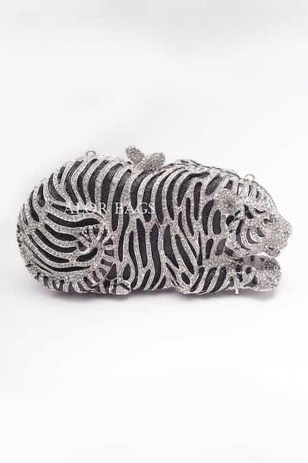 Alor Bags Tiger Shaped Crystal Work Clutch 