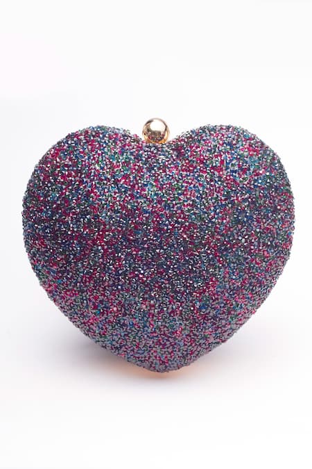 Alor Bags Heart Shaped Crystal Work Clutch 