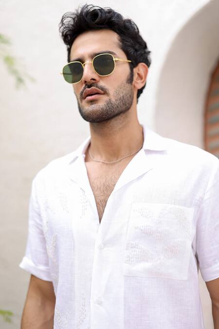 Shop_Asuka_White Linen Embroidery Hand Cuban Collar Shirt 