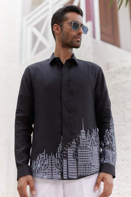 Buy Asuka Black Linen Embroidery City Resham Shirt Online at Aza Fashions Buy_Asuka_Black Linen Embroidery City Resham Shirt _Online_at_Aza_Fashions