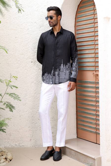 Shop Asuka Black Linen Embroidery City Resham Shirt Online at Aza Fashions Shop_Asuka_Black Linen Embroidery City Resham Shirt _Online_at_Aza_Fashions