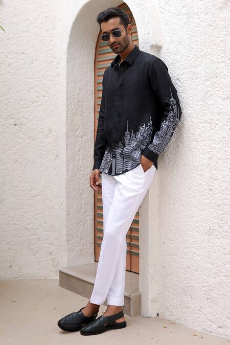 Buy Asuka Black Linen Embroidery City Resham Shirt Buy_Asuka_Black Linen Embroidery City Resham Shirt