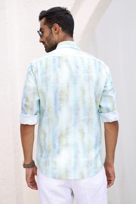 Shop Asuka Blue Linen Abstract Print Shirt at Aza Fashions Shop_Asuka_Blue Linen Abstract Print Shirt _at_Aza_Fashions