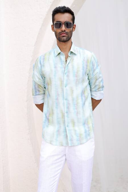 Asuka Blue Linen Abstract Print Shirt Online at Aza Fashions Asuka_Blue Linen Abstract Print Shirt _Online_at_Aza_Fashions