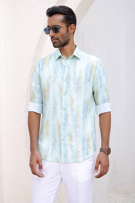 Buy Asuka Blue Linen Abstract Print Shirt Online at Aza Fashions Buy_Asuka_Blue Linen Abstract Print Shirt _Online_at_Aza_Fashions