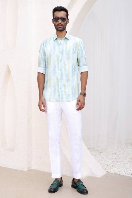 Shop Asuka Blue Linen Abstract Print Shirt Online at Aza Fashions Shop_Asuka_Blue Linen Abstract Print Shirt _Online_at_Aza_Fashions