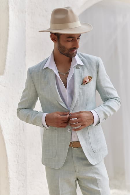 Asuka Linen Windowpane Checkered Blazer & Trouser Set 