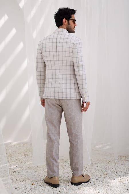 Asuka Parchment Plaid Checkered Linen Blazer & Trouser Set 