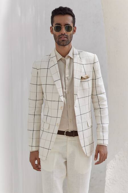 Buy Asuka White Linen Checkered Blazer And Pant Set Online at Aza Fashions Buy_Asuka_White Linen Checkered Blazer And Pant Set _Online_at_Aza_Fashions