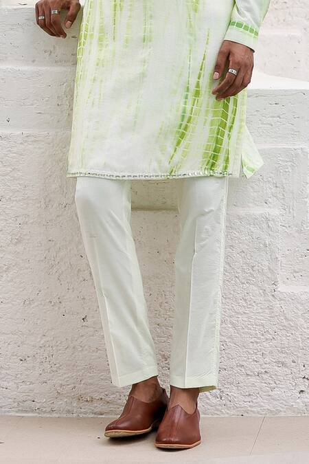 Shop_Asuka_Green Pure Linen Embroidered Mirror Tie-dye Kurta And Pyjama Set _Online_at_Aza_Fashions