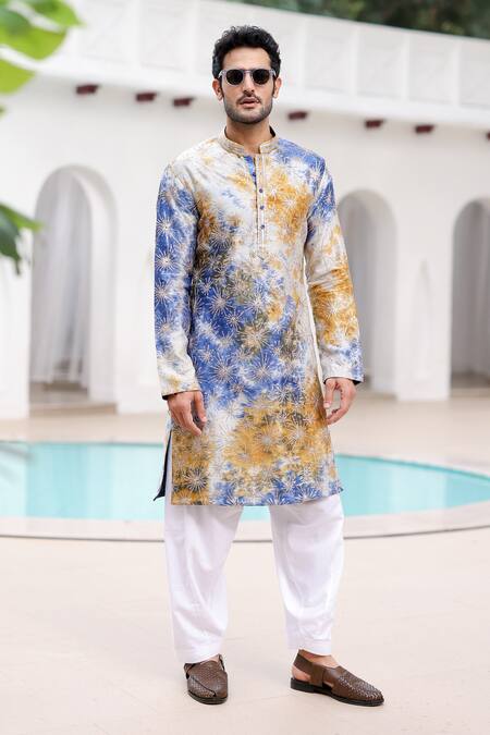 Asuka Blue Linen Sequins, Embroidery Tie-dye Pattern Kurta Pyjama Set Online at Aza Fashions Asuka_Blue Linen Sequins, Embroidery Tie-dye Pattern Kurta Pyjama Set _Online_at_Aza_Fashions