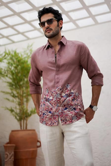 Asuka_Multi Color Linen Embroidery Pure Botanical Shirt _Online_at_Aza_Fashions