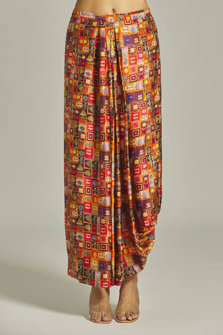 Shop Anamika Khanna Multi Color Silk Diamonds Collage Print Cape With Skirt Online at Aza Fashions Shop_Anamika Khanna_Multi Color Silk Diamonds Collage Print Cape With Skirt_Online_at_Aza_Fashions