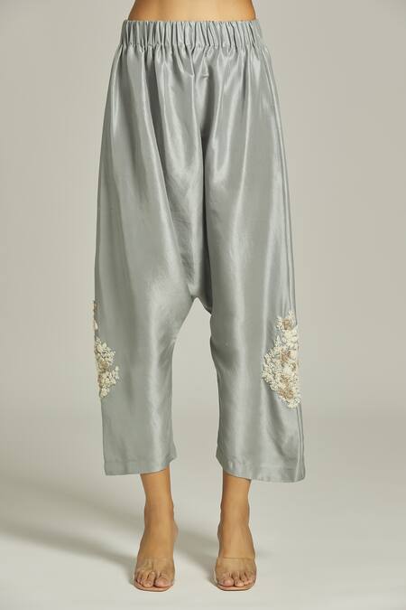 Anamika Khanna Sky Blue Silk, Organza Pearls, Embroidery High Neck Sheer Shirt Pant Set at Aza Fashions Anamika Khanna_Sky Blue Silk, Organza Pearls, Embroidery High Neck Sheer Shirt Pant Set _at_Aza_Fashions
