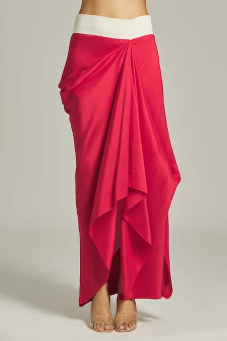 Shop Anamika Khanna Red Silk Sequins, Beads, Tassels Round Neck Fringe Top Draped Skirt Set Online at Aza Fashions Shop_Anamika Khanna_Red Silk Sequins, Beads, Tassels Round Neck Fringe Top Draped Skirt Set_Online_at_Aza_Fashions