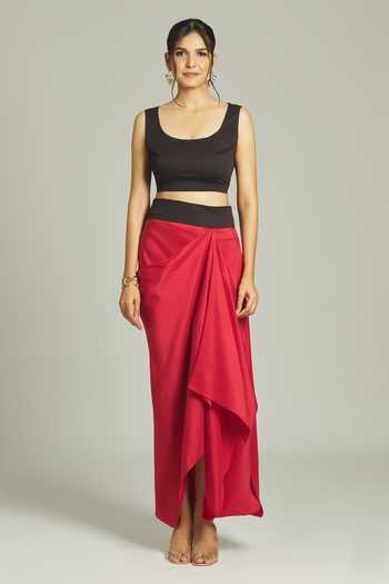 Anamika Khanna_Black Silk Beads, Sequins, Tassels Round Neck Embroidered Top Skirt Set _Online_at_Aza_Fashions