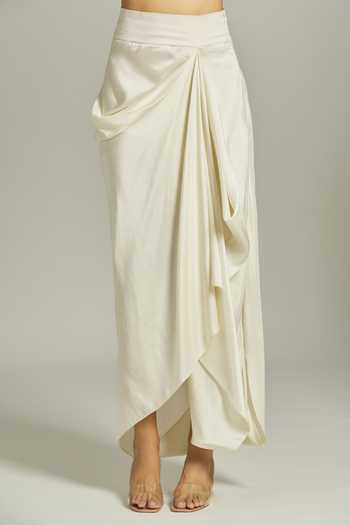 Anamika Khanna_Purple Silk Sequins, Beads One Thread Embroidered Asymmetric Top With Skirt _at_Aza_Fashions