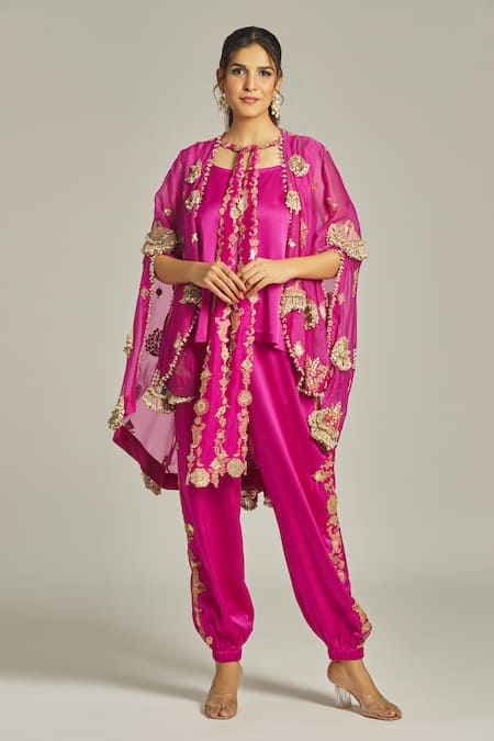 Anamika Khanna Zari Floral Embroidered Cape Pant Set 