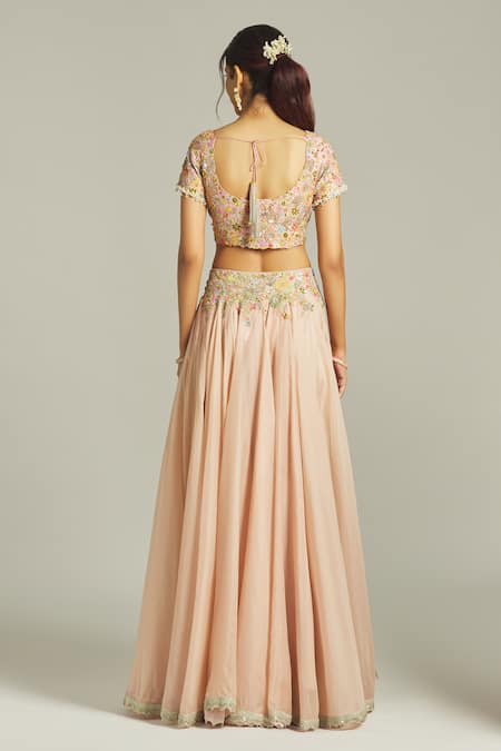 Anamika Khanna Silk Floral Embroidered Bridal Lehenga Set 