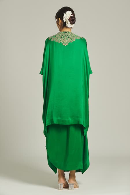 Anamika Khanna Silk Bead Pearl Embellished Cape With Skirt 