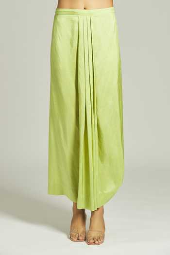 Anamika Khanna_Green Silk, Organza Sequins, Zari, Beads Embroidered Yoke Kurta Draped Skirt Set _at_Aza_Fashions