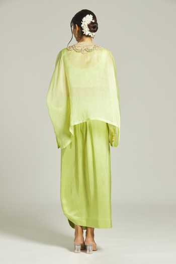 Anamika Khanna Embroidered Yoke Kurta Draped Skirt Set 