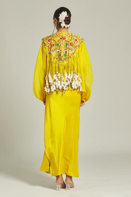 Anamika Khanna Thread Embroidered Overlay Draped Skirt Set 