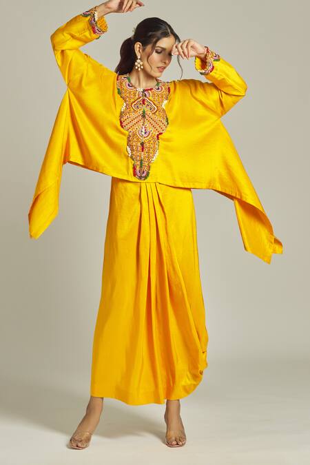 Buy Anamika Khanna Yellow Silk Sequins, Beads, Embroidery Round Neck Yoke Kurta And Skirt Set Online at Aza Fashions Buy_Anamika Khanna_Yellow Silk Sequins, Beads, Embroidery Round Neck Yoke Kurta And Skirt Set_Online_at_Aza_Fashions