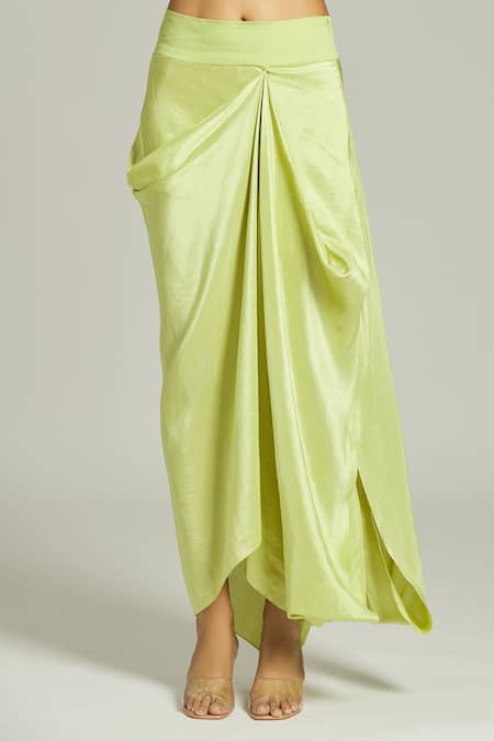 Anamika Khanna_Green Silk, Organza Sequins, Embroidery, Thread Yoke Kurta Draped Skirt Set_at_Aza_Fashions