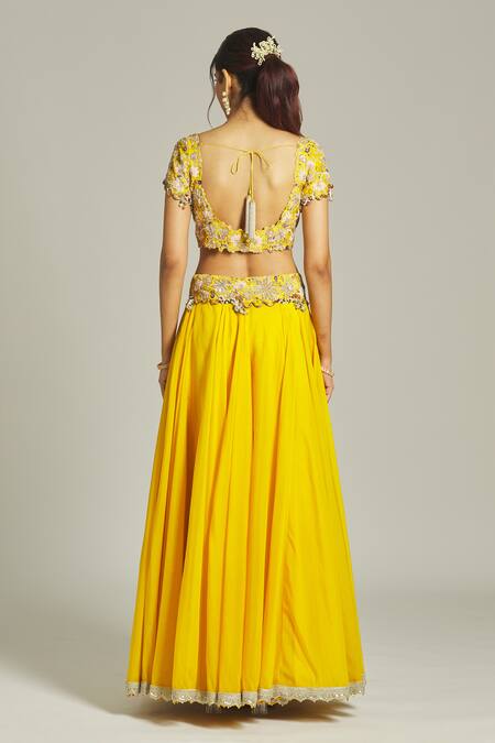 Anamika Khanna Floral Embroidered Blouse Lehenga Set 