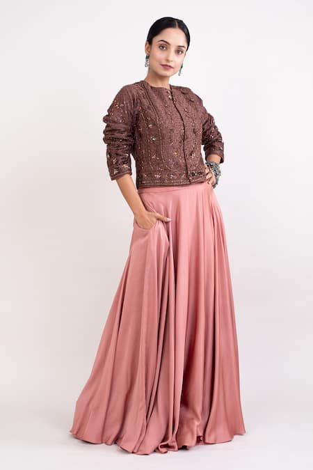 Monika Mathuria Datta Cutdana Sequin Embroidered Top With Skirt 