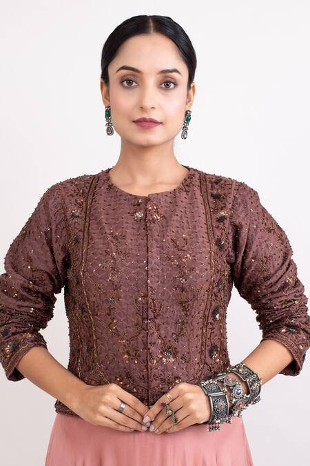 Monika Mathuria Datta Cutdana Sequin Embroidered Top With Skirt 