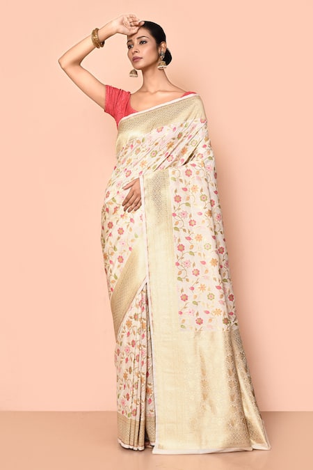 Nazaakat by Samara Singh Multi Color Saree Banarasi Silk Minedar Woven Floral Jaal And With Running Blouse