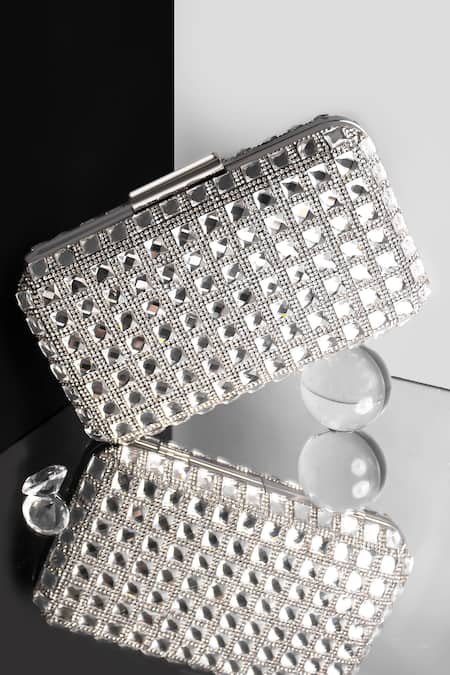Alor Bags Silver Crystal Embellished Clutch 