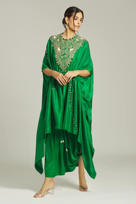 Anamika Khanna Silk Bead Pearl Embellished Cape With Skirt 