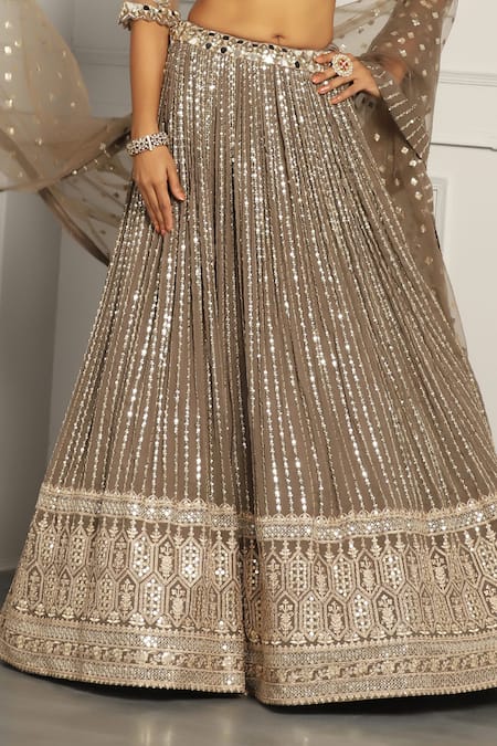 Shop Meenagurnam Grey Net, Georgette Sequins, Beads, Zari Plunge Neck Embroidered Lehenga Set Online at Aza Fashions Shop_Meenagurnam_Grey Net, Georgette Sequins, Beads, Zari Plunge Neck Embroidered Lehenga Set _Online_at_Aza_Fashions