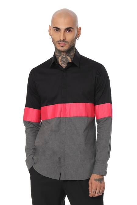 Sahil Aneja_Multi Color Cotton Band Punch Block Shirt_Online_at_Aza_Fashions