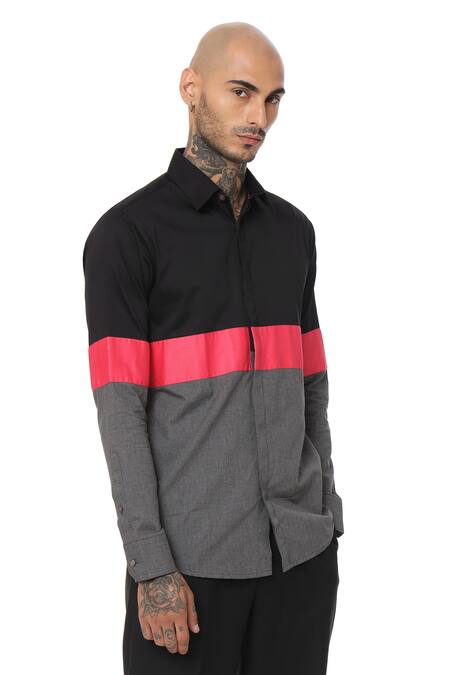 Buy_Sahil Aneja_Multi Color Cotton Band Punch Block Shirt_Online_at_Aza_Fashions