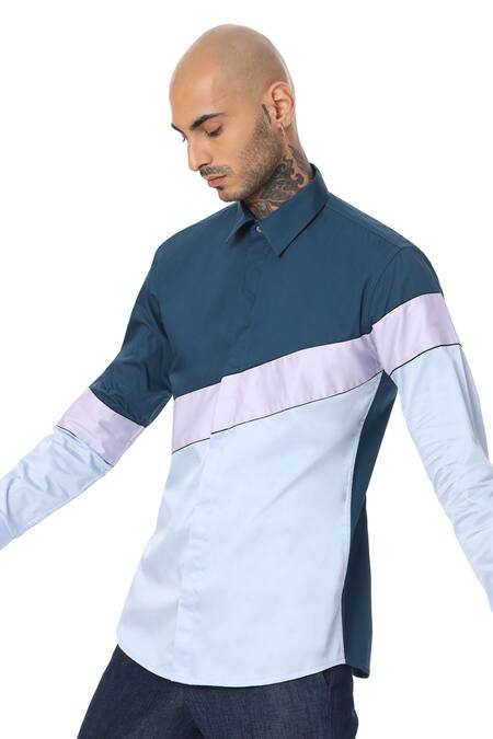Shop_Sahil Aneja_Multi Color Cotton Slide Diagonal Block Shirt_at_Aza_Fashions