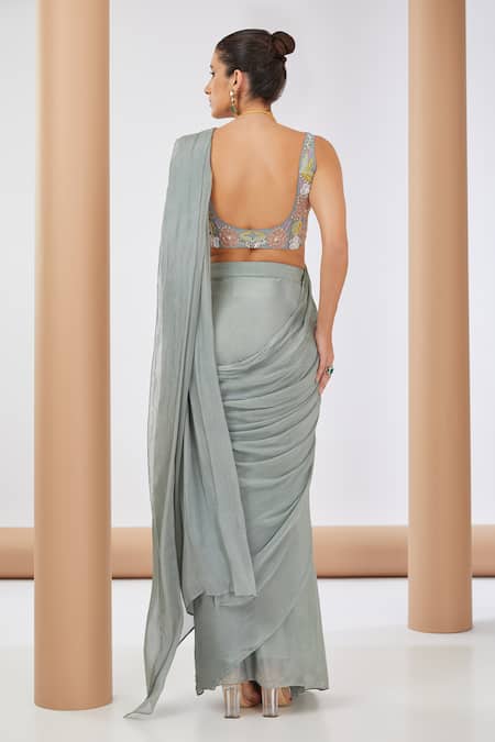 Neha Khullar Solid Pre Draped Saree With Embroidered Blouse 