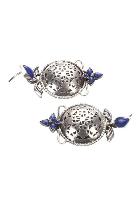 Sangeeta Boochra_Blue Stones, Cut Work Vintage Embellished Earrings _Online_at_Aza_Fashions