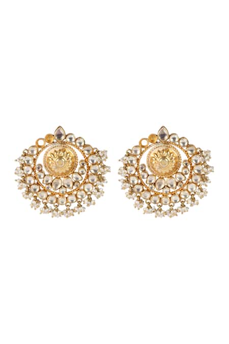 Shop Sangeeta Boochra Gold Plated Stones, Pearls And Embellished Earrings at Aza Fashions Shop_Sangeeta Boochra_Gold Plated Stones, Pearls And Embellished Earrings _at_Aza_Fashions