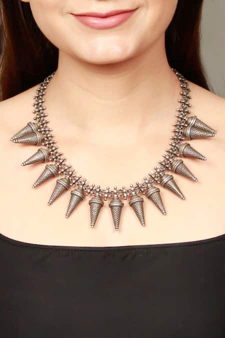 Sangeeta Boochra Silver Plated Tapestry Carved Work Necklace