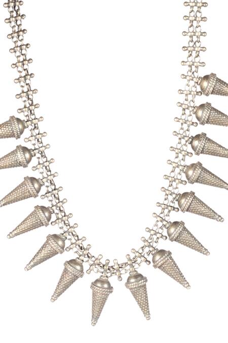 Sangeeta Boochra Silver Plated Tapestry Carved Work Necklace Online at Aza Fashions Sangeeta Boochra_Silver Plated Tapestry Carved Work Necklace _Online_at_Aza_Fashions