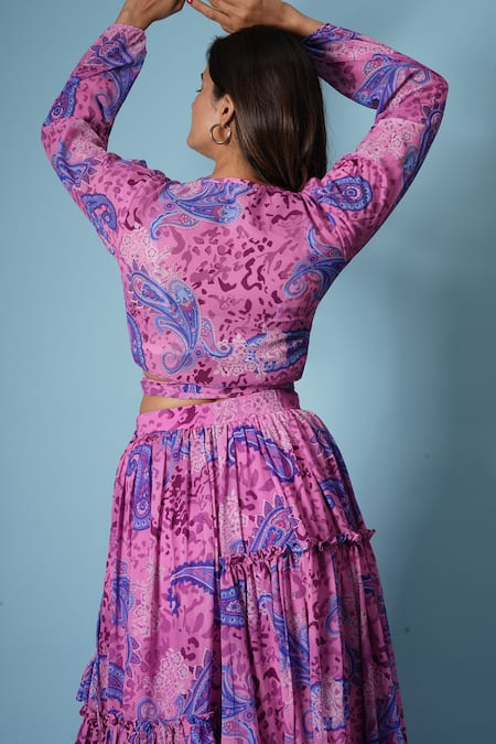 Vana Ethnics Printed Tiered Lehenga & Blouse Set 