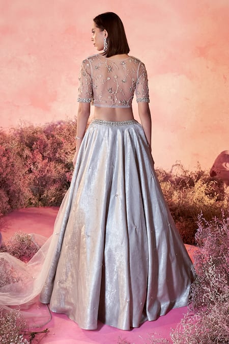 Parul Gandhi Gleam Sequin Bloom Embroidered Bridal Lehenga Set 