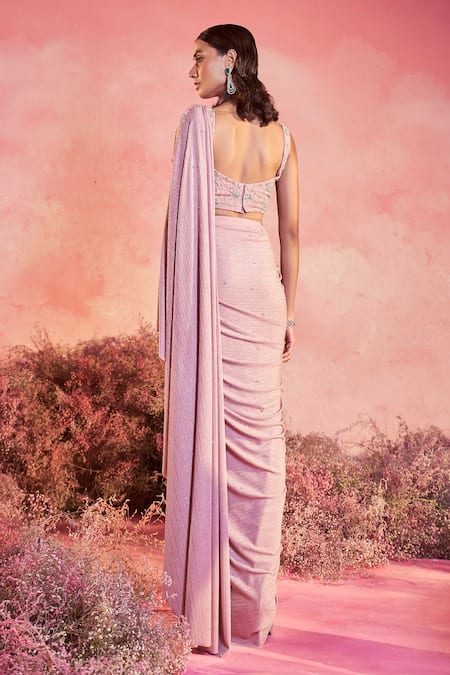 Parul Gandhi Gulaab Textured Pre-Draped Saree With Embroidered Blouse 