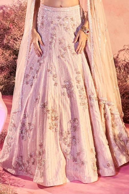 Buy_Parul Gandhi_Pink Net, Crepe Sequins, Beads, Minar Geometric Embellished Bridal Lehenga Set _Online_at_Aza_Fashions