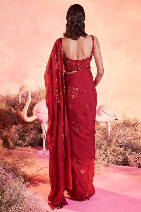 Parul Gandhi Rose Bloom Embellished Saree With Corset Blouse 